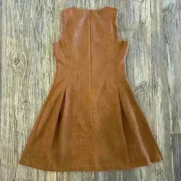 ROZ & ALI Faux Suede Women's 10 Sleeveless Fit and Flare Brown Dress Stretch Zip - Picture 2 of 11